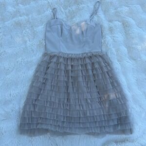 Storia Womens Beige Tiered Ruffle Tulle Mini Dress Sweetheart Bustier Size S‎